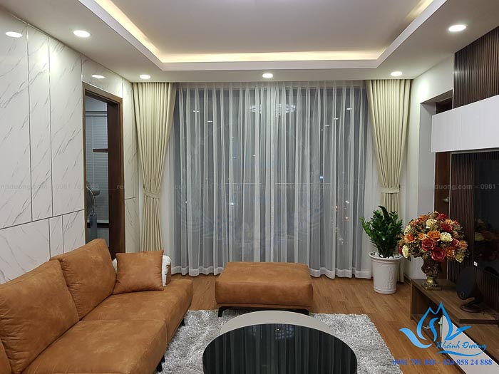 Rèm vải một màu phòng khách đẹp tại Kim Giang, quận Thanh Xuân TM 887