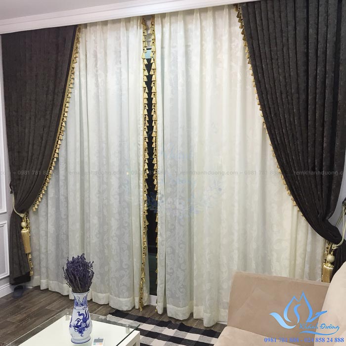 Rèm vải nhung cổ điển cao cấp phòng khách Ngã Tư Sở, Hà Nội BW 778618