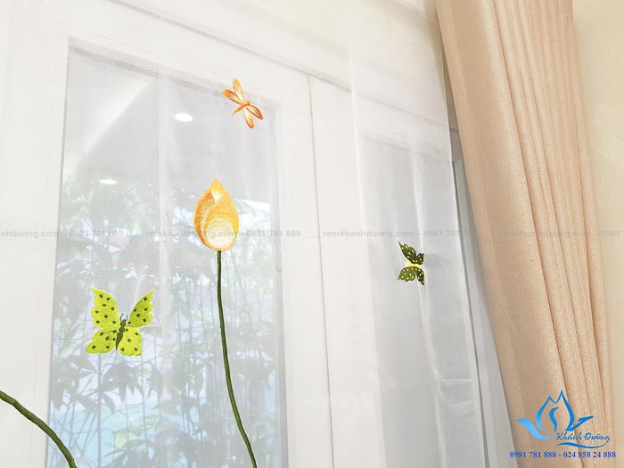 Rèm vải thêu tay Hàn Quốc đẹp cho phòng khách tại Âu Cơ- Hà Nội L18-19