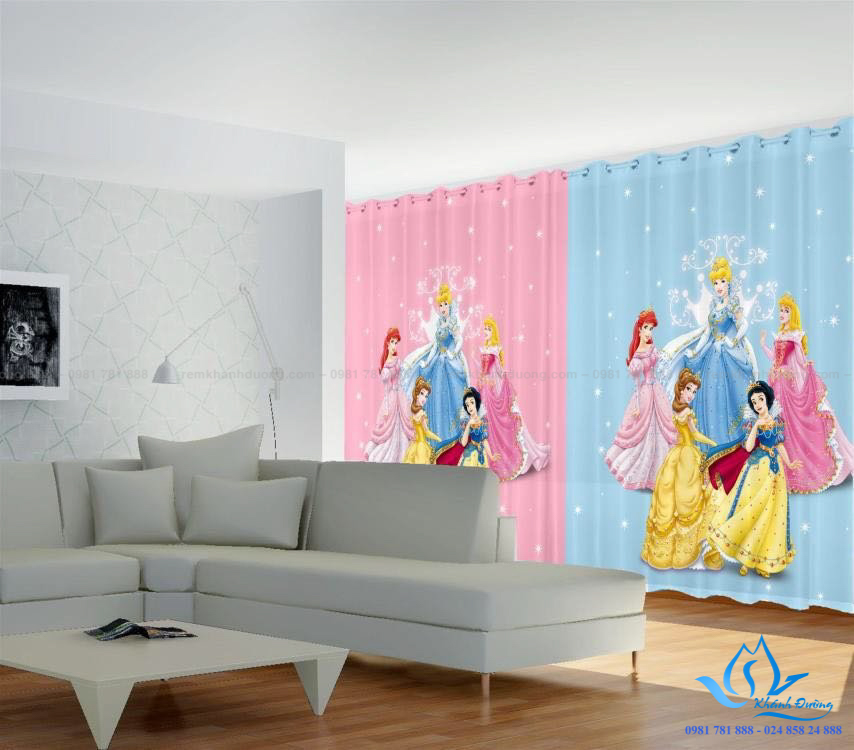 Mẫu rèm vải in tranh cho phòng khách gia đình đẹp