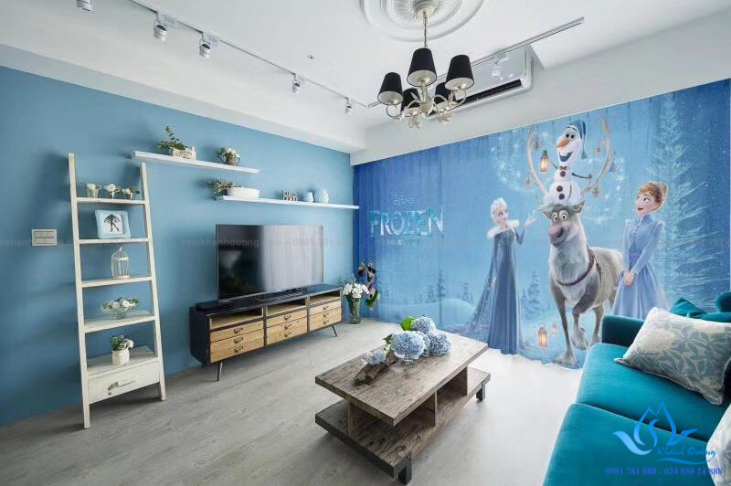 Lắp đặt rèm vải in tranh 3D chống nắng cho phòng ngủ