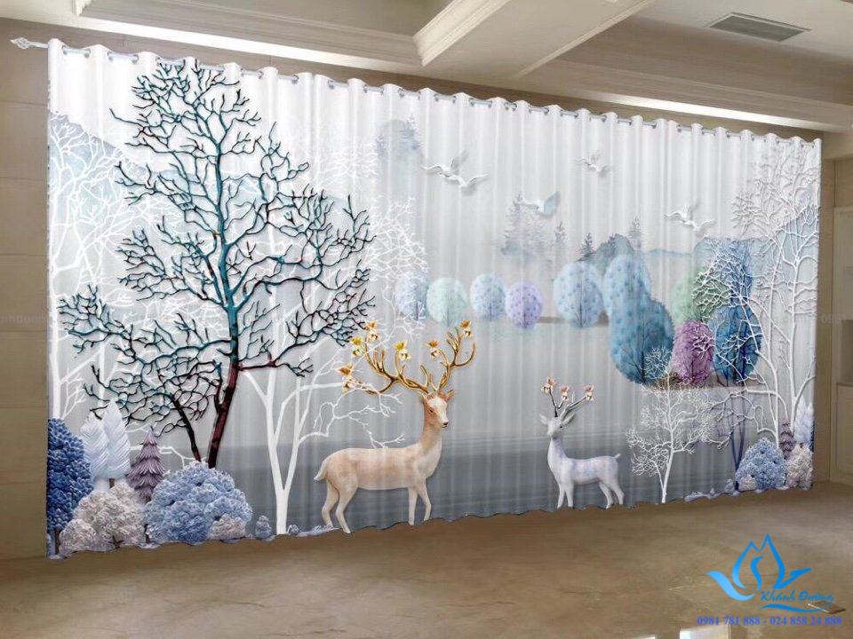 Rèm vải in tranh 3D chống nắng, cản sáng cho không gian thoáng mát