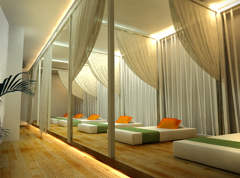 Rèm spa màu vàng nhẹ nhàng