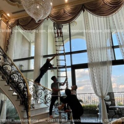 Thi công rèm vải thông tầng tân cổ điển chất liệu vải rèm Bỉ ACACIA tại Chung cư Tân Hoàng Minh D' .Palais Louis