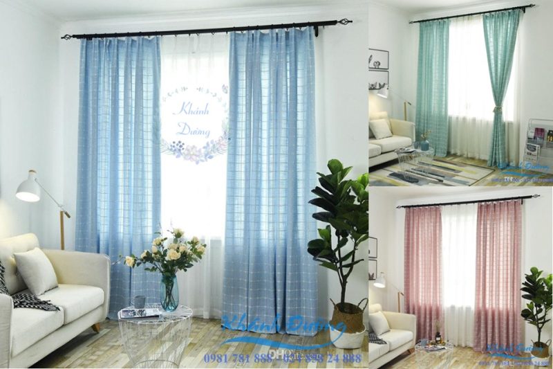 rèm vải thô họa tiết