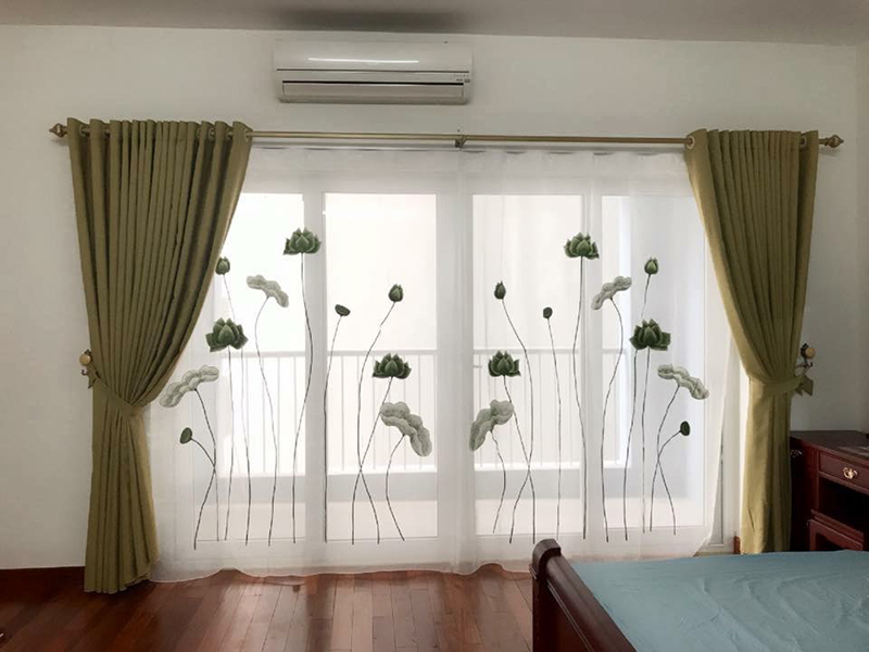 Rèm voan thêu tay hình bông sen đẹp